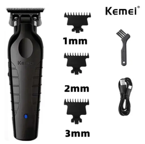 Kemei professional hair clipper set with attachments arranged on a towel