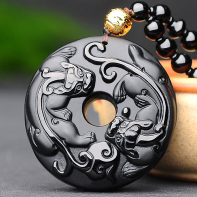Obsidian Pixiu Pendant Necklace