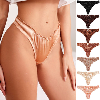 Satin T-Back Thong Women’s Underwear with Cotton Crotch