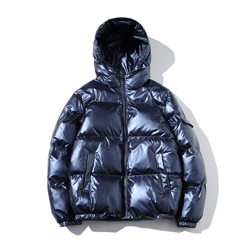 Men's cotton jacket displayed on a hanger against a plain wall