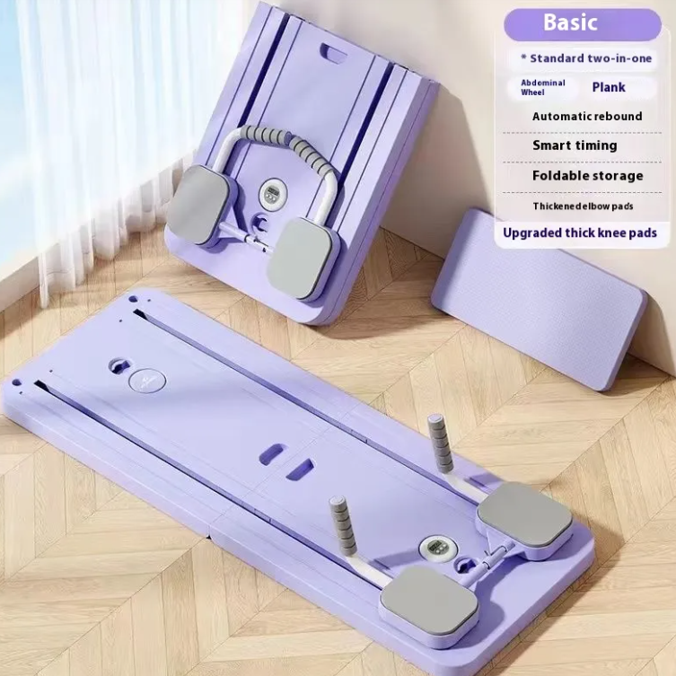 Abdominal wheel fitness board positioned on a gym floor with handles