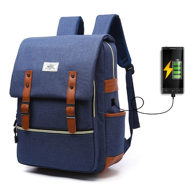 Vintage Canvas USB Backpack