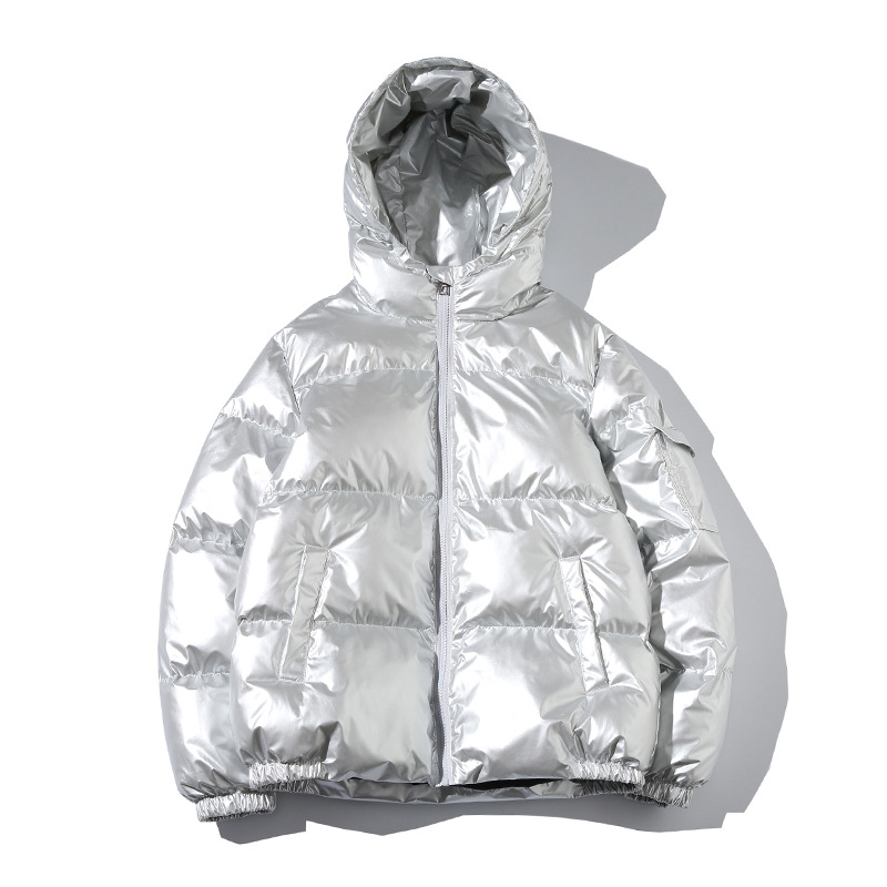 Men's cotton jacket displayed on a hanger against a plain wall
