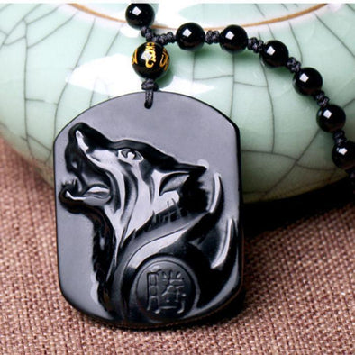 Obsidian Wolf Pendant