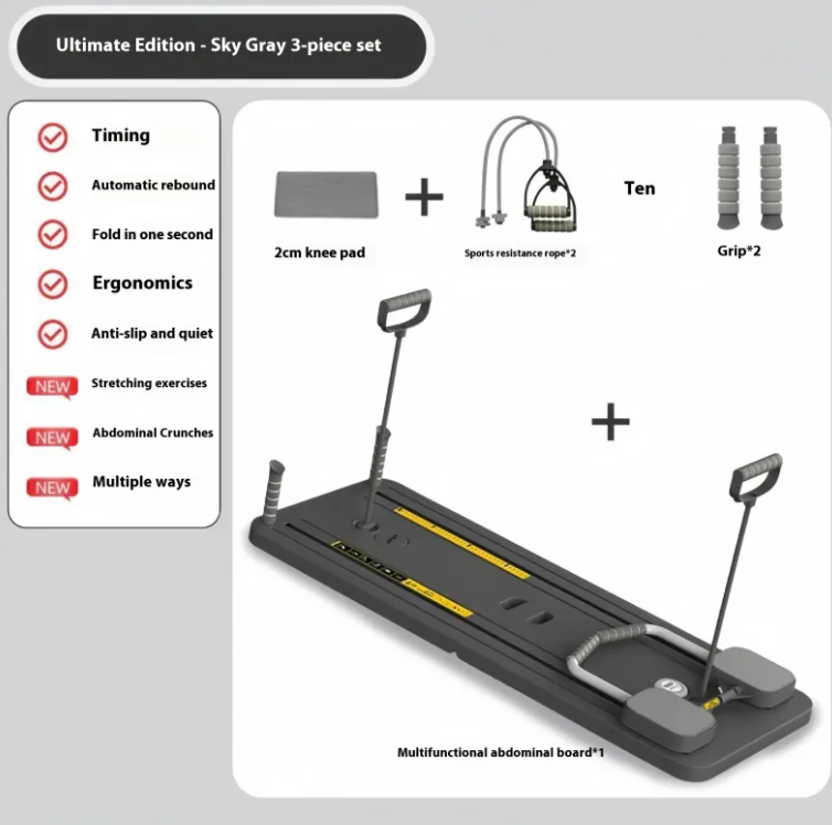 Abdominal wheel fitness board positioned on a gym floor with handles