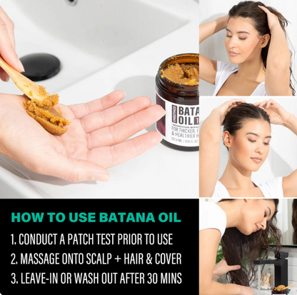 Jar of Glow Restore hair mask next to a wooden scoop and hair strands
