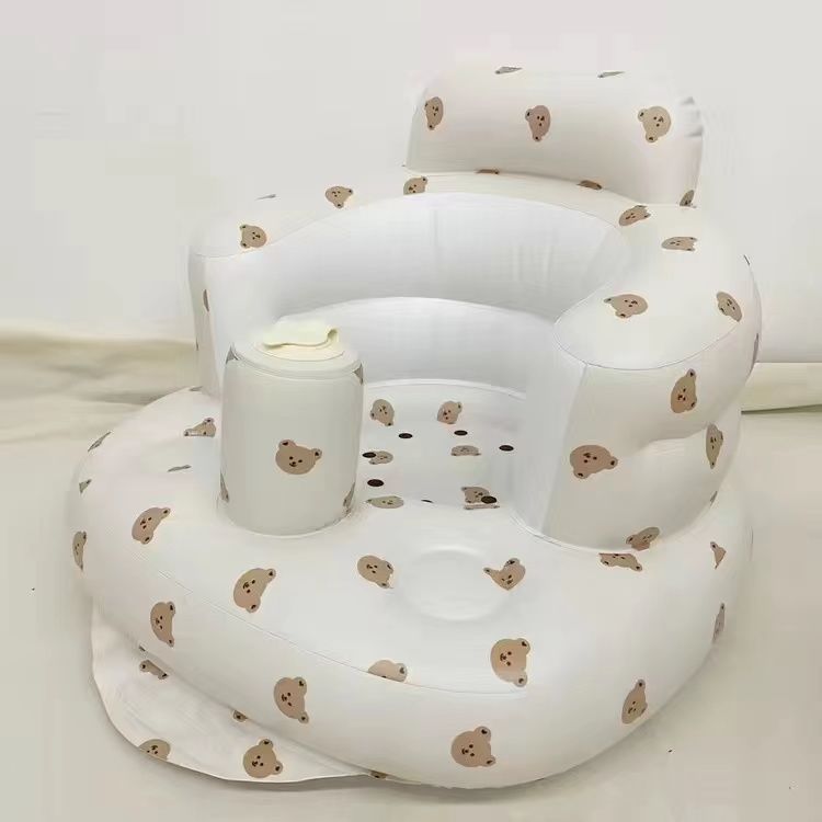 Inflatable baby chair in a bathtub with water-safe material visible