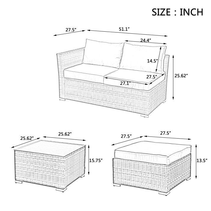 4‑Piece PE Wicker Patio Set with Tempered Glass Table