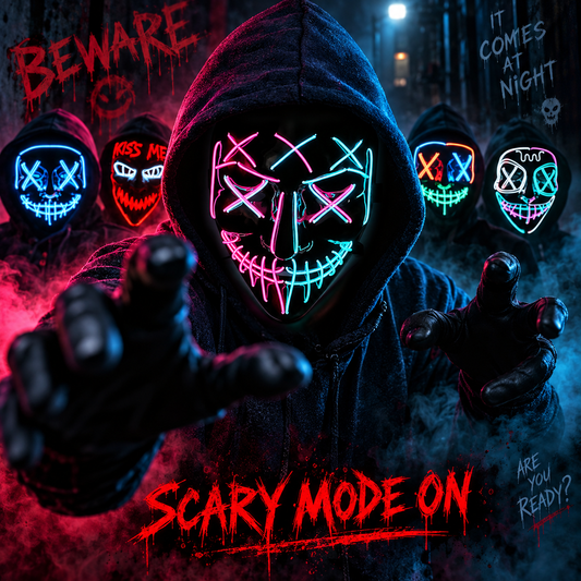 Wireless Neon LED Halloween Mask with 10 Light Colors