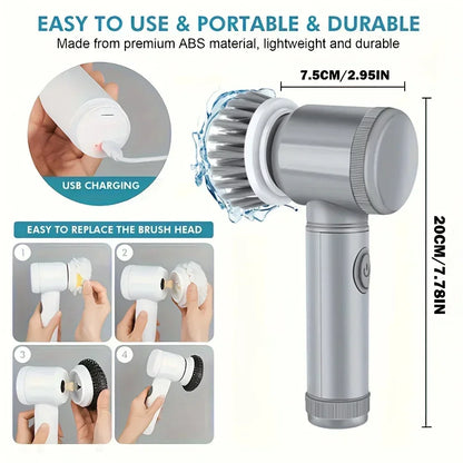 Cordless Electric Spin Scrubber – 5 Brush Heads