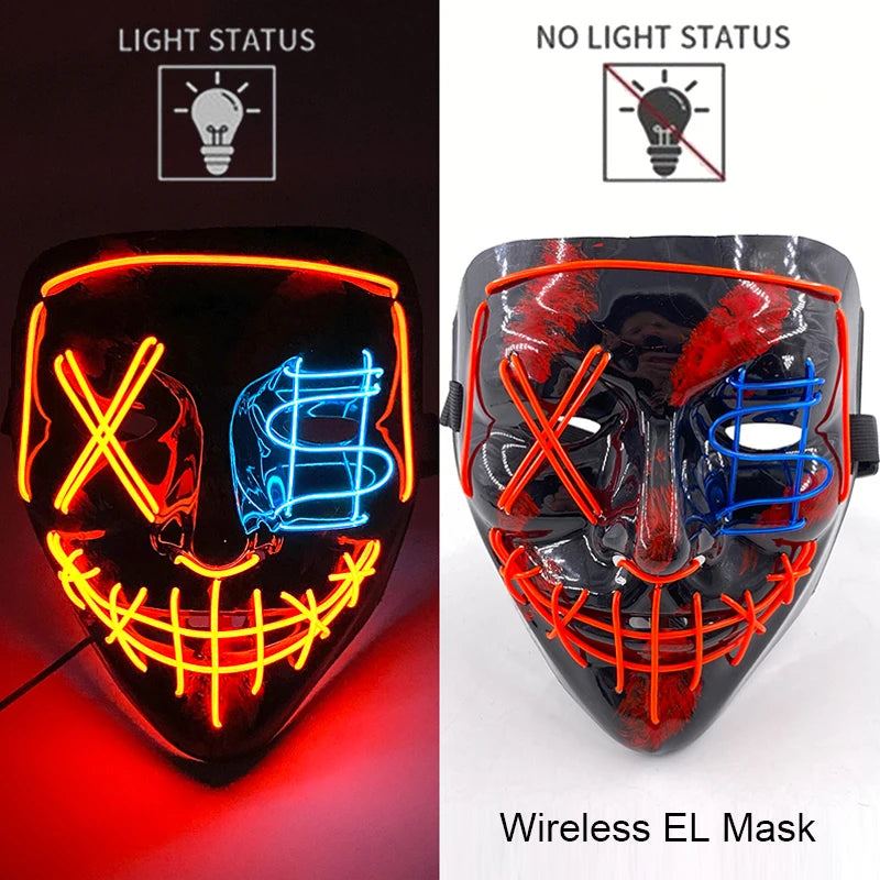 Wireless Neon LED Halloween Mask with 10 Light Colors
