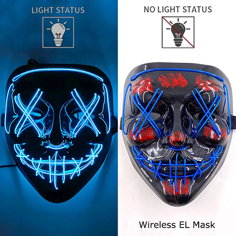 Wireless Neon LED Halloween Mask with 10 Light Colors