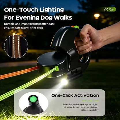 Dual Dog Leash Retractable 2 in 1 Tangle Free Double Dog Walking Lead with Poop Bag Dispenser for Medium Dogs