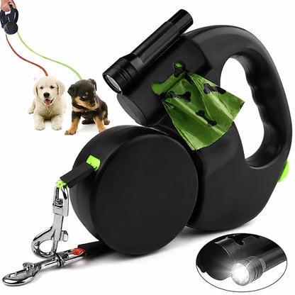 Dual Dog Leash Retractable 2 in 1 Tangle Free Double Dog Walking Lead with Poop Bag Dispenser for Medium Dogs