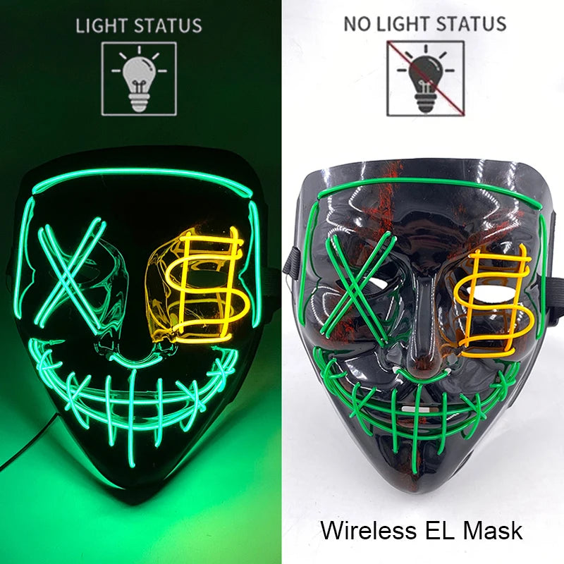 Wireless Neon LED Halloween Mask with 10 Light Colors