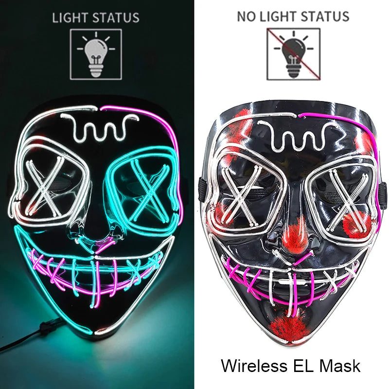 Wireless Neon LED Halloween Mask with 10 Light Colors