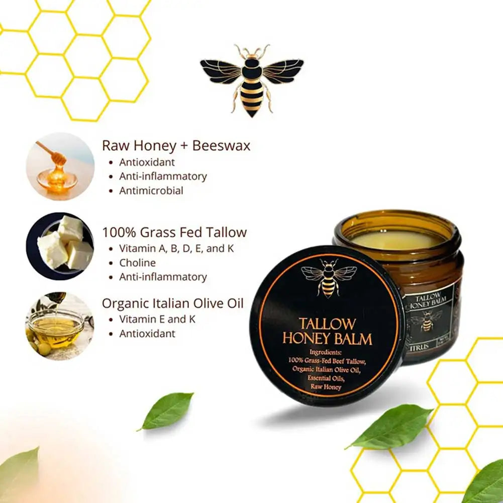 Grass-Fed Beef Tallow & Raw Honey Moisturizing Balm – 57g