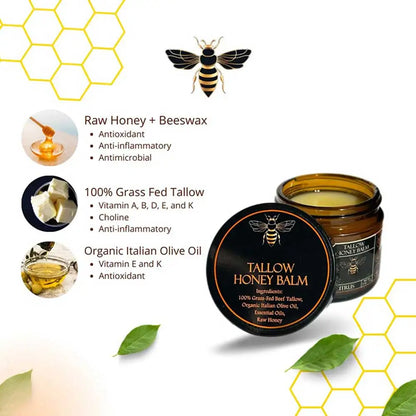 Grass-Fed Beef Tallow & Raw Honey Moisturizing Balm – 57g