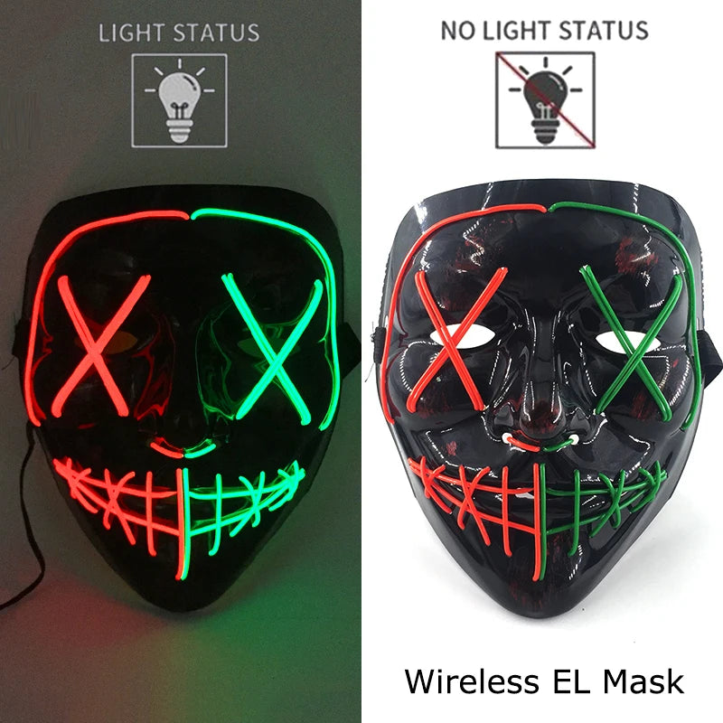 Wireless Neon LED Halloween Mask with 10 Light Colors