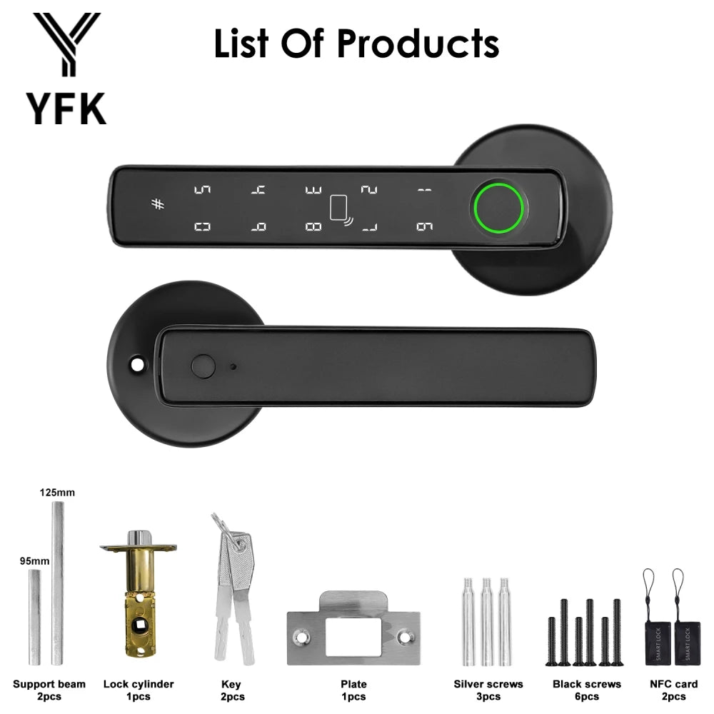 YFK Tuya 5‑in‑1 Smart Door Handle Lock — Bluetooth & Fingerprint