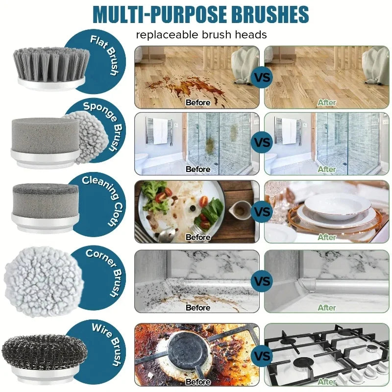 Cordless Electric Spin Scrubber – 5 Brush Heads