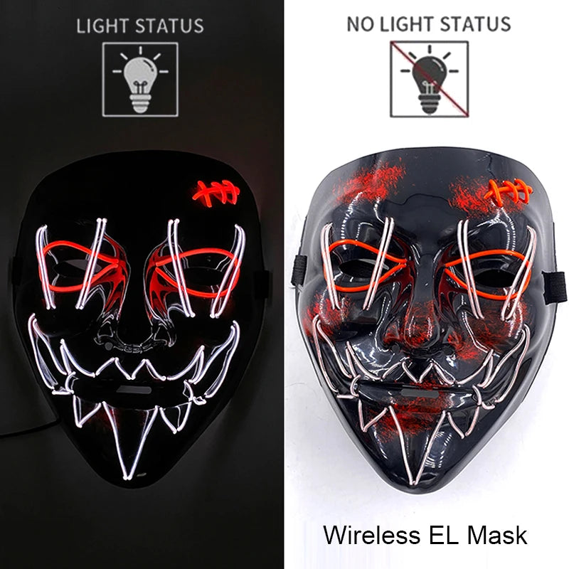 Wireless Neon LED Halloween Mask with 10 Light Colors
