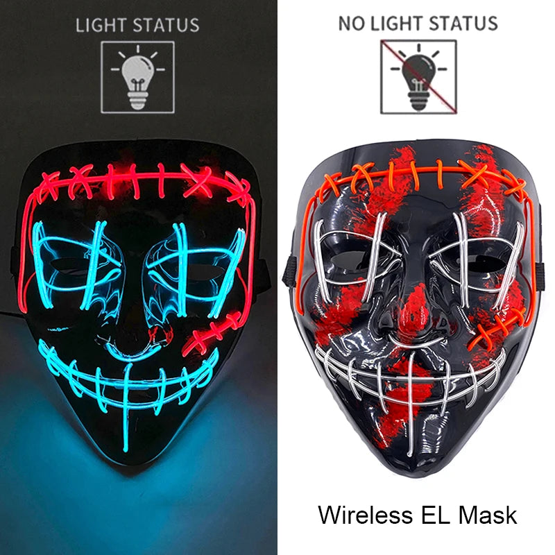 Wireless Neon LED Halloween Mask with 10 Light Colors