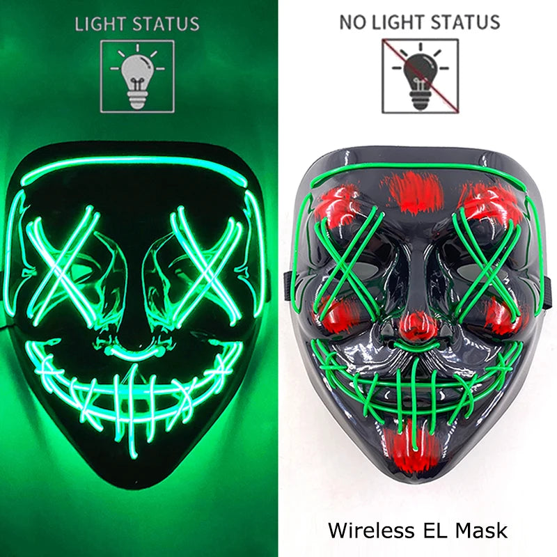 Wireless Neon LED Halloween Mask with 10 Light Colors