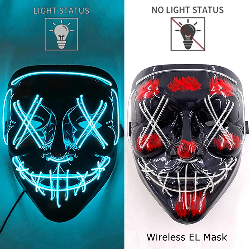 Wireless Neon LED Halloween Mask with 10 Light Colors