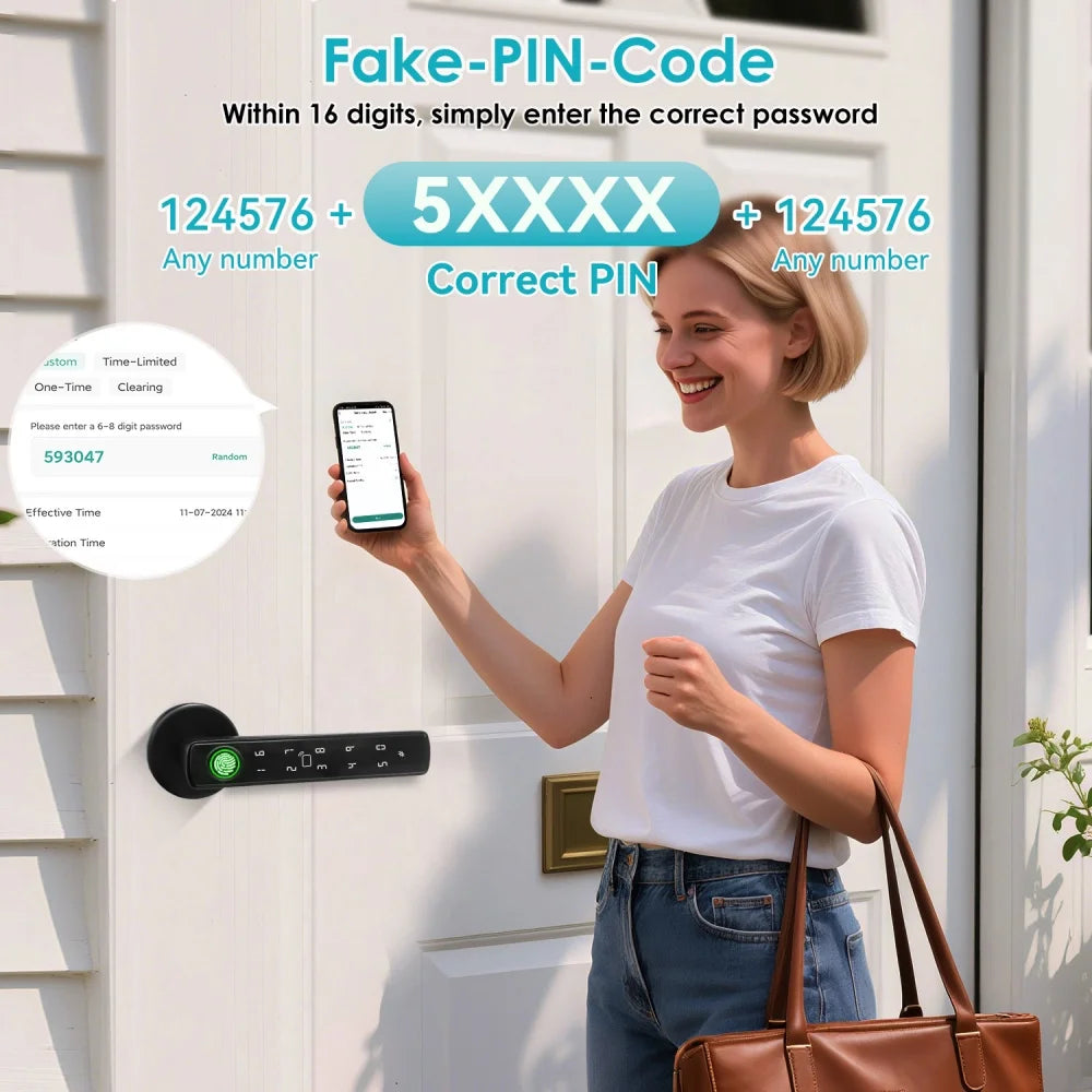 YFK Tuya 5‑in‑1 Smart Door Handle Lock — Bluetooth & Fingerprint