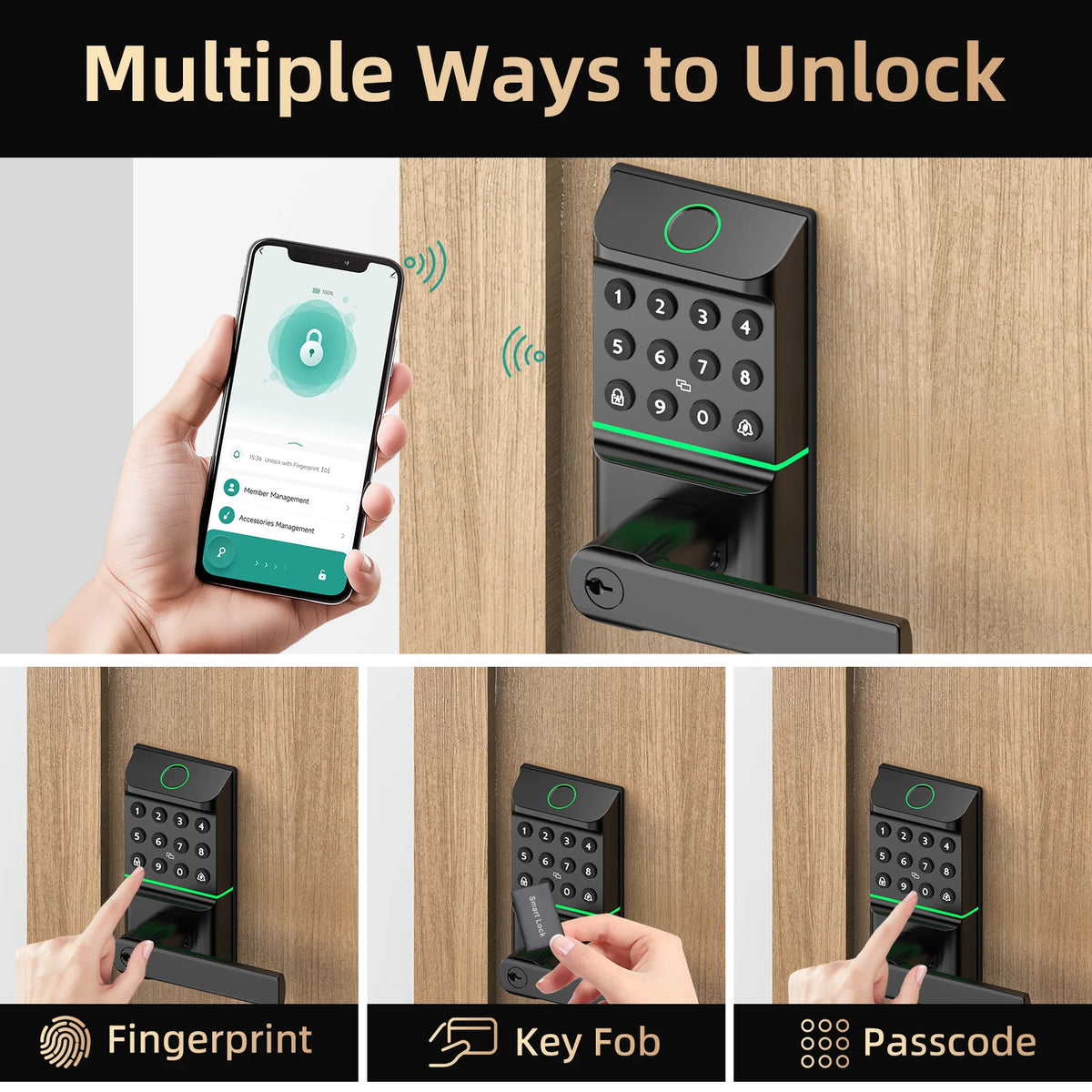 Viladepot Smart Lock Keyless Entry Door Lock Fingerprint Passcode APP Control Card Electronic Keypad Deadbolt Lock
