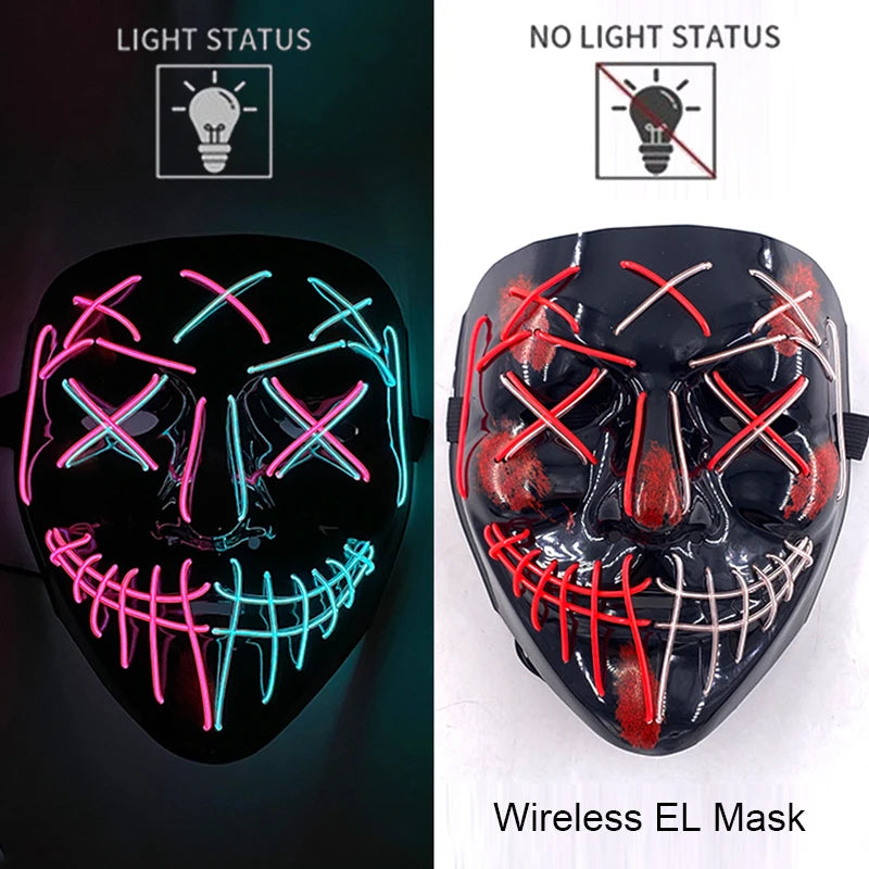 Wireless Neon LED Halloween Mask with 10 Light Colors