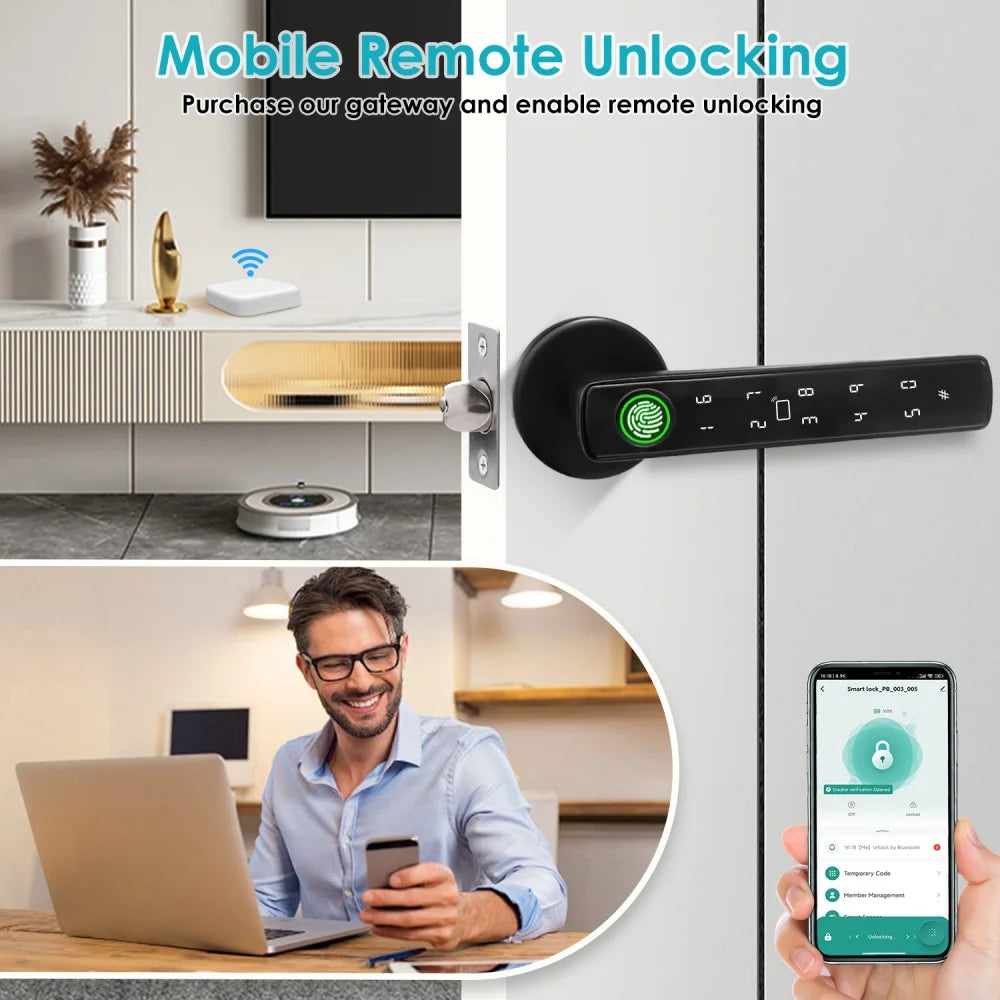 YFK Tuya 5‑in‑1 Smart Door Handle Lock — Bluetooth & Fingerprint