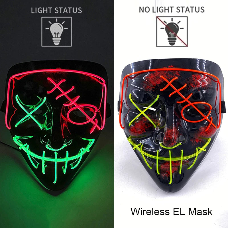 Wireless Neon LED Halloween Mask with 10 Light Colors