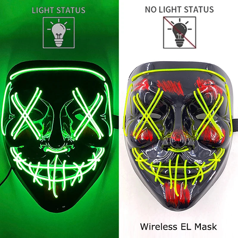 Wireless Neon LED Halloween Mask with 10 Light Colors