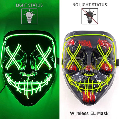 Wireless Neon LED Halloween Mask with 10 Light Colors