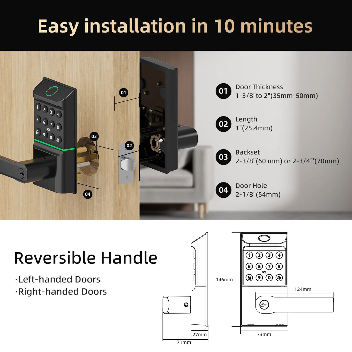 Viladepot Smart Lock Keyless Entry Door Lock Fingerprint Passcode APP Control Card Electronic Keypad Deadbolt Lock