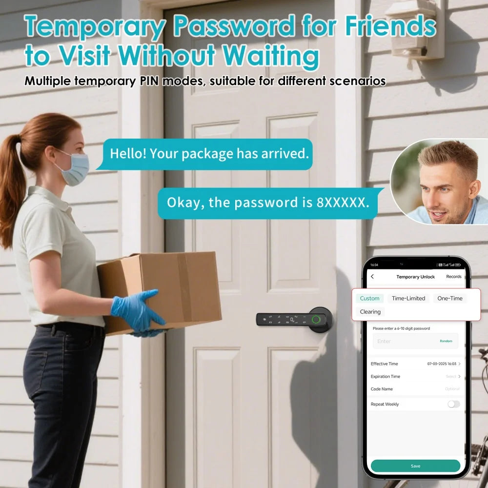 YFK Tuya 5‑in‑1 Smart Door Handle Lock — Bluetooth & Fingerprint