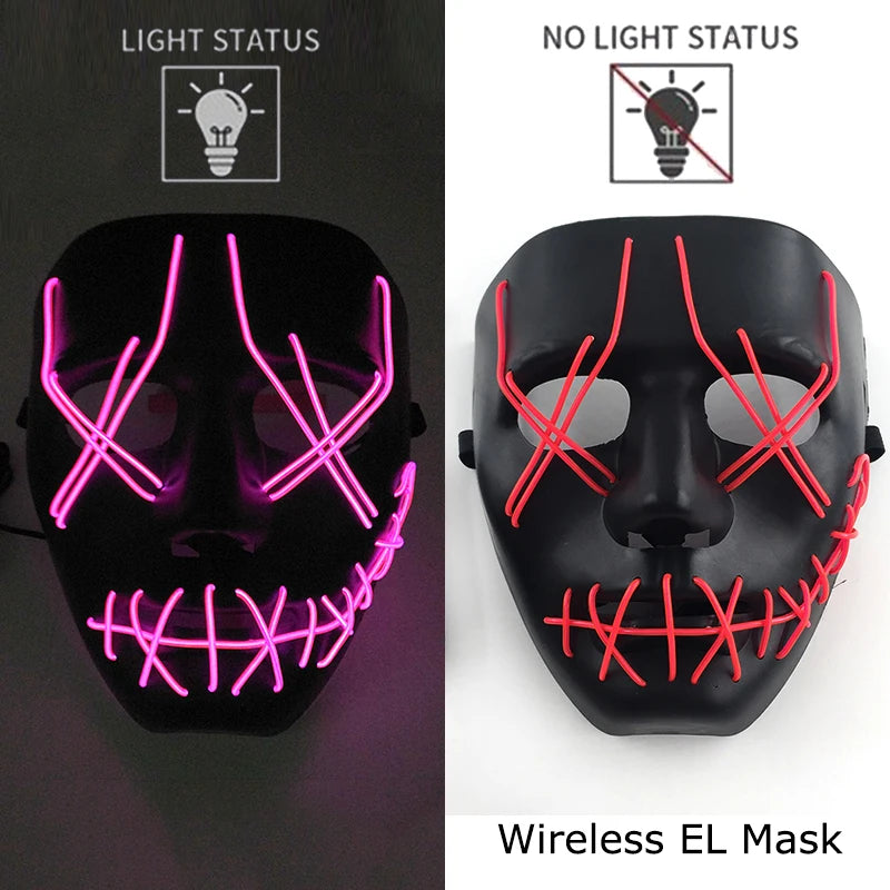 Wireless Neon LED Halloween Mask with 10 Light Colors