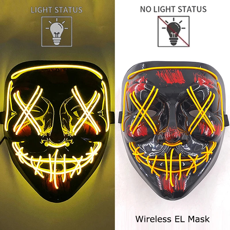 Wireless Neon LED Halloween Mask with 10 Light Colors