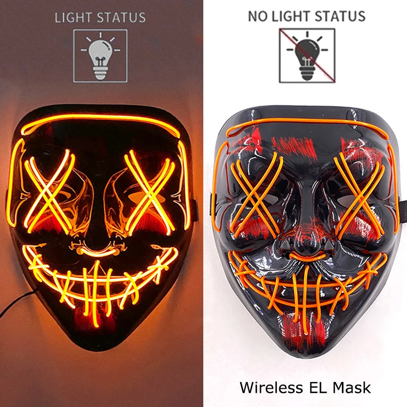 Wireless Neon LED Halloween Mask with 10 Light Colors