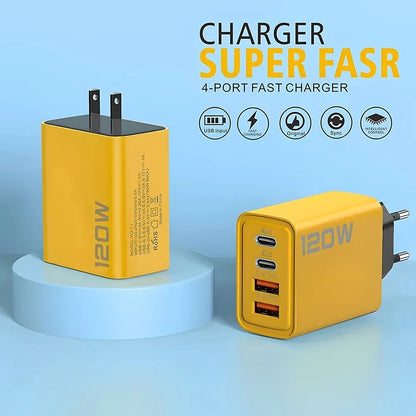 4-Port USB-C + USB Fast Charging Wall Adapter