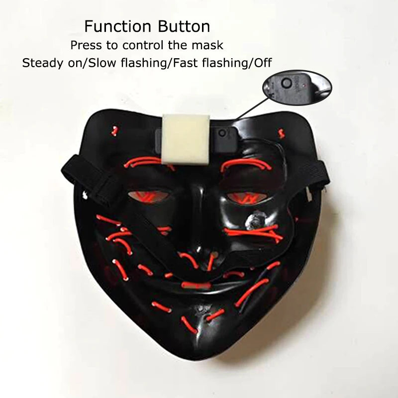 Wireless Neon LED Halloween Mask with 10 Light Colors