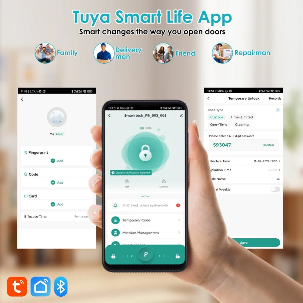 YFK Tuya 5‑in‑1 Smart Door Handle Lock — Bluetooth & Fingerprint