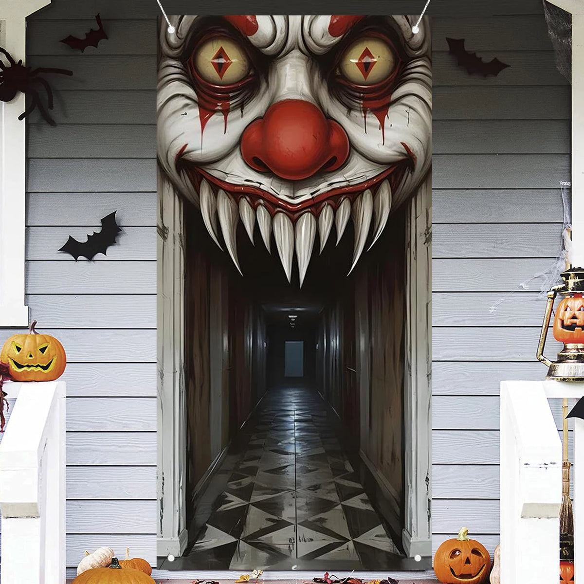 Halloween door cover showing witch and zombie illustration