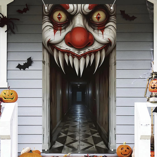 Halloween door cover showing witch and zombie illustration