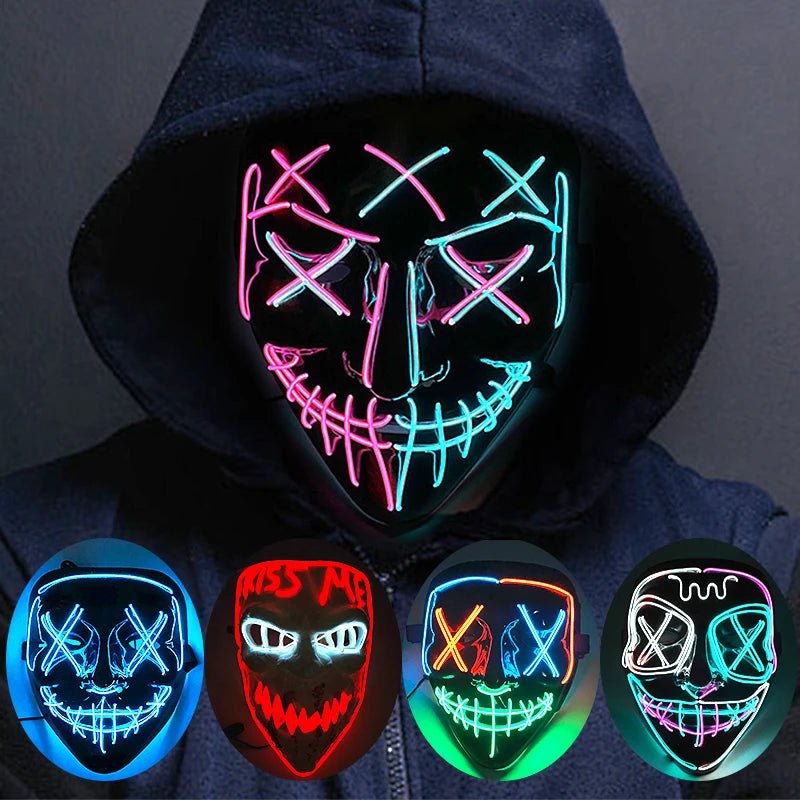 Wireless Neon LED Halloween Mask with 10 Light Colors