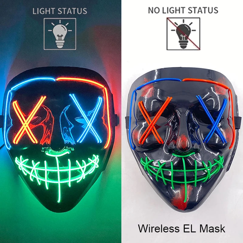 Wireless Neon LED Halloween Mask with 10 Light Colors