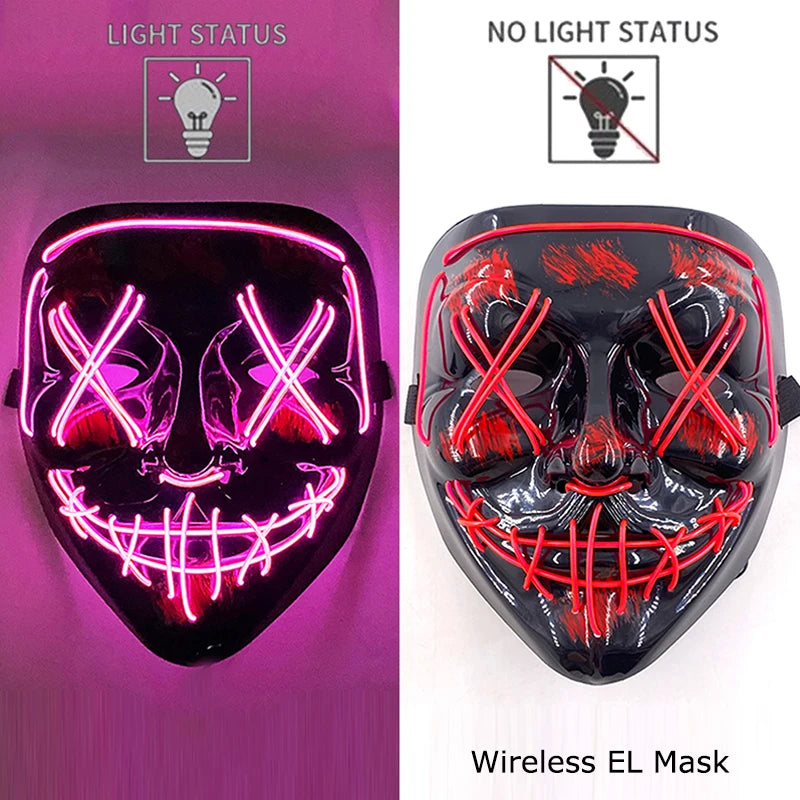 Wireless Neon LED Halloween Mask with 10 Light Colors