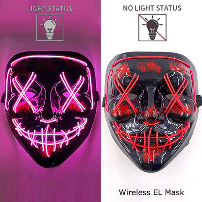 Wireless Neon LED Halloween Mask with 10 Light Colors